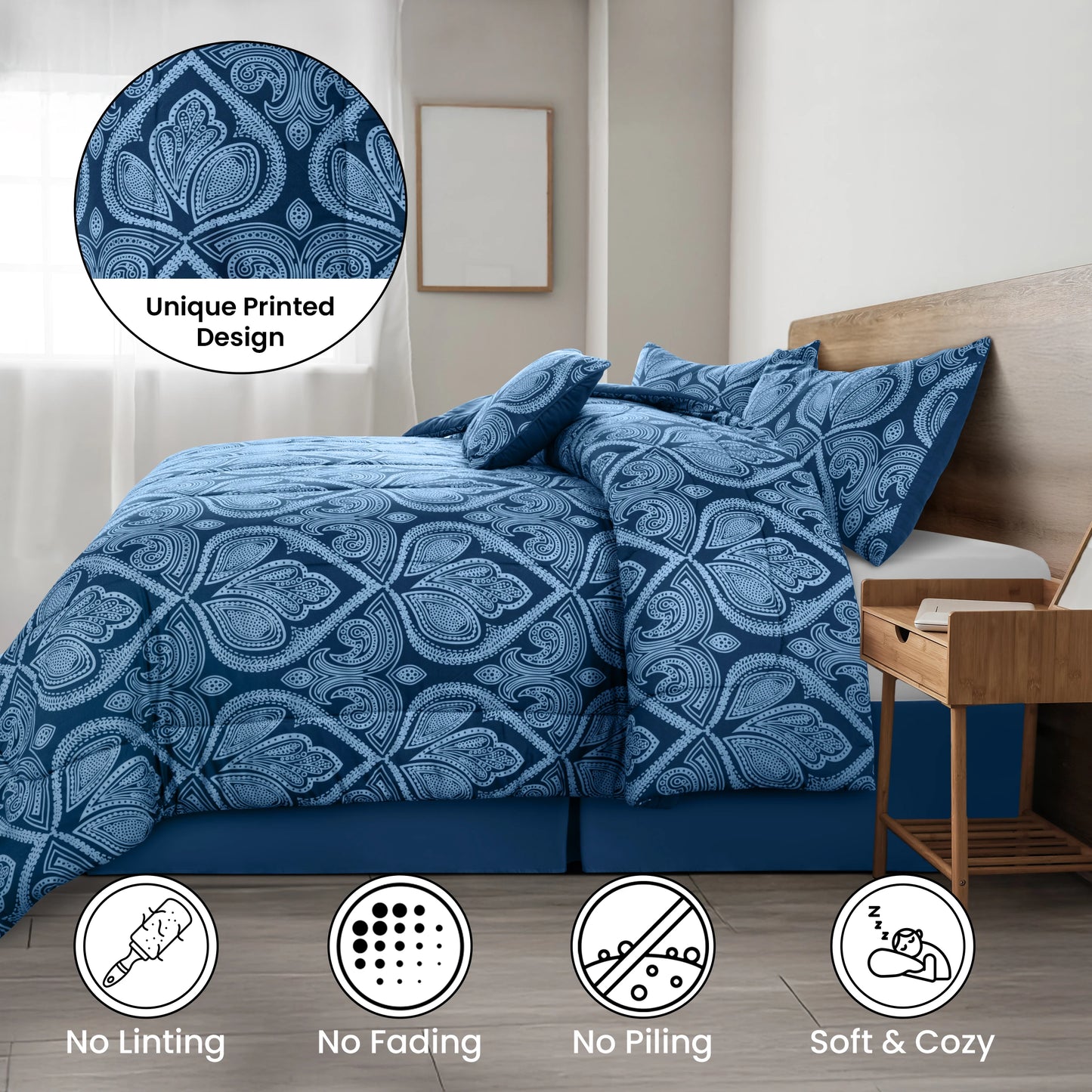 LDC Lux Decor Reversible 5 Piece Comforter Set Microfiber Bedding