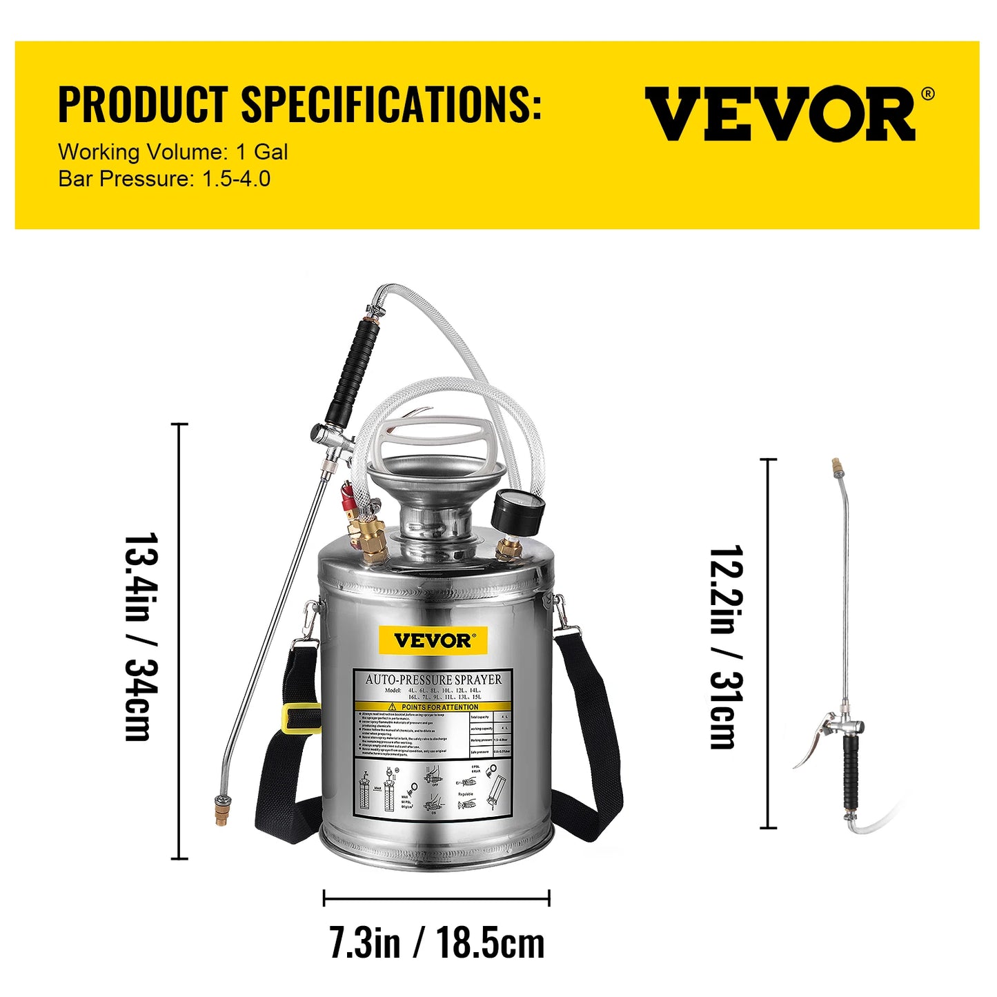 SucceBuy Hand Powered Stainless Steel Sprayer For Garden And Home