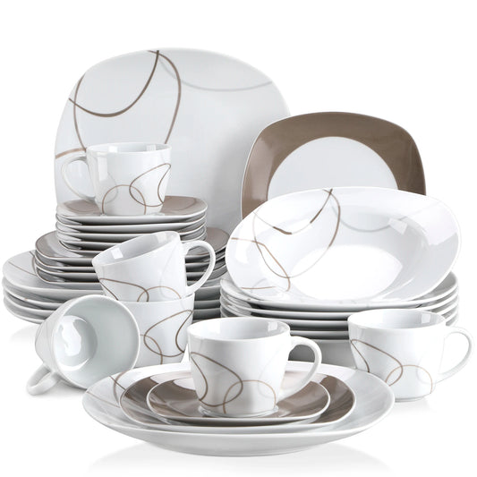 MALACASA Porcelain Dinnerware Set With Cups And Saucers