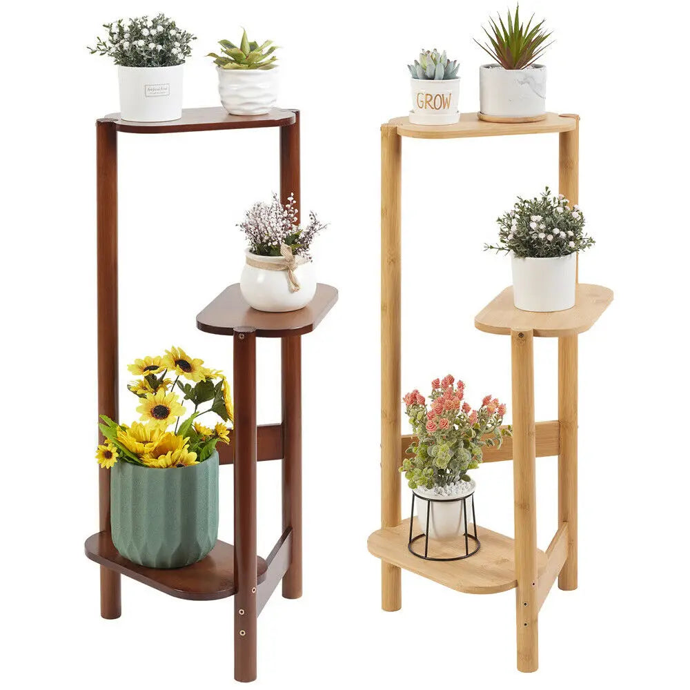 Three-Tier Bamboo Plant Stand for Corner Balcony and Bedroom