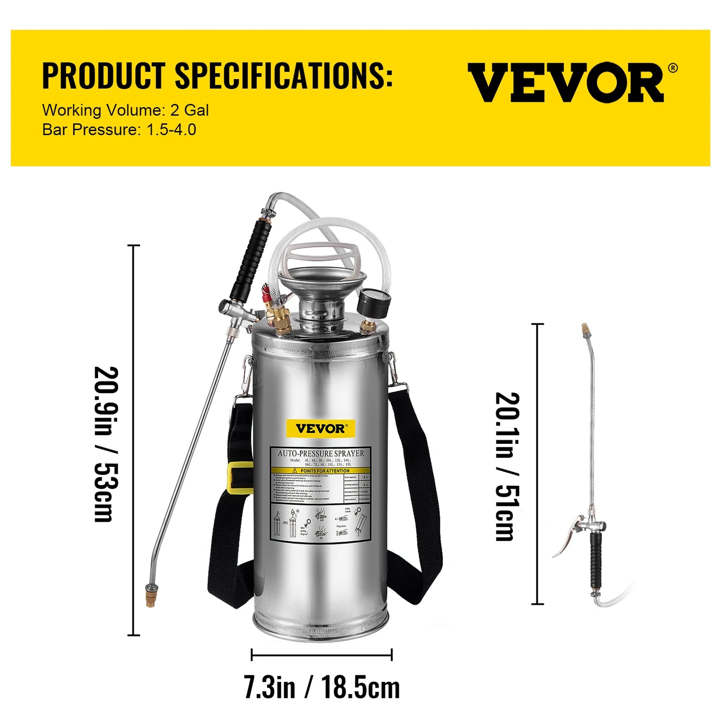 SucceBuy Hand Powered Stainless Steel Sprayer For Garden And Home