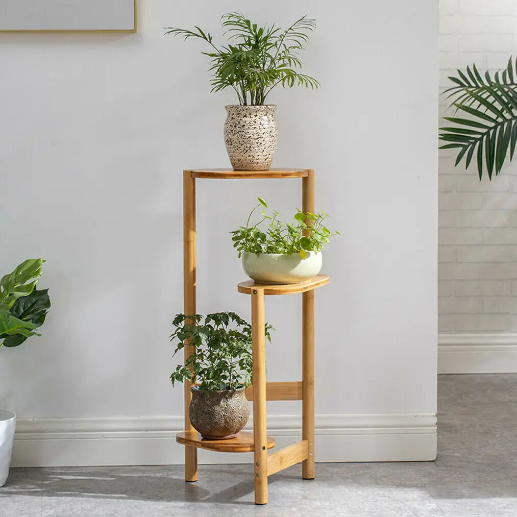 Three-Tier Bamboo Plant Stand for Corner Balcony and Bedroom