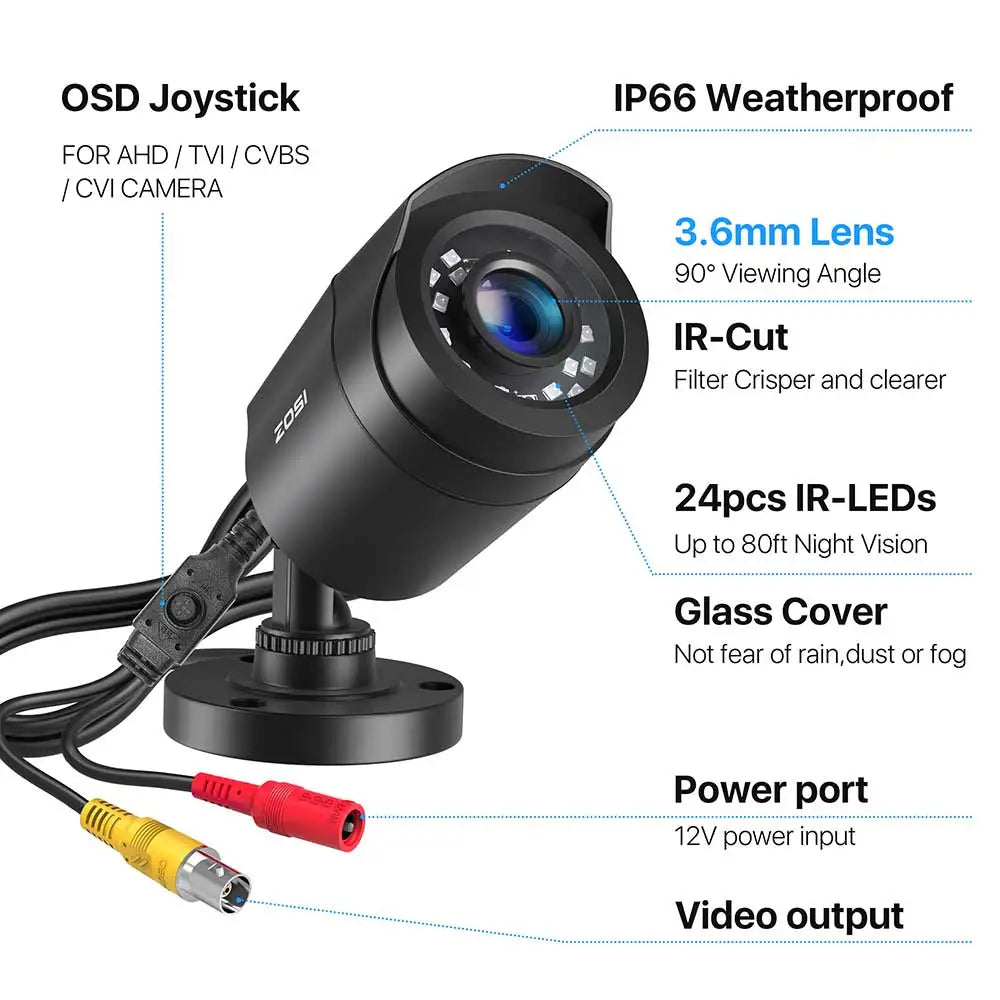 ZOSI 2MP Outdoor Security Camera 4In1 TVI CVI AHD CVBS