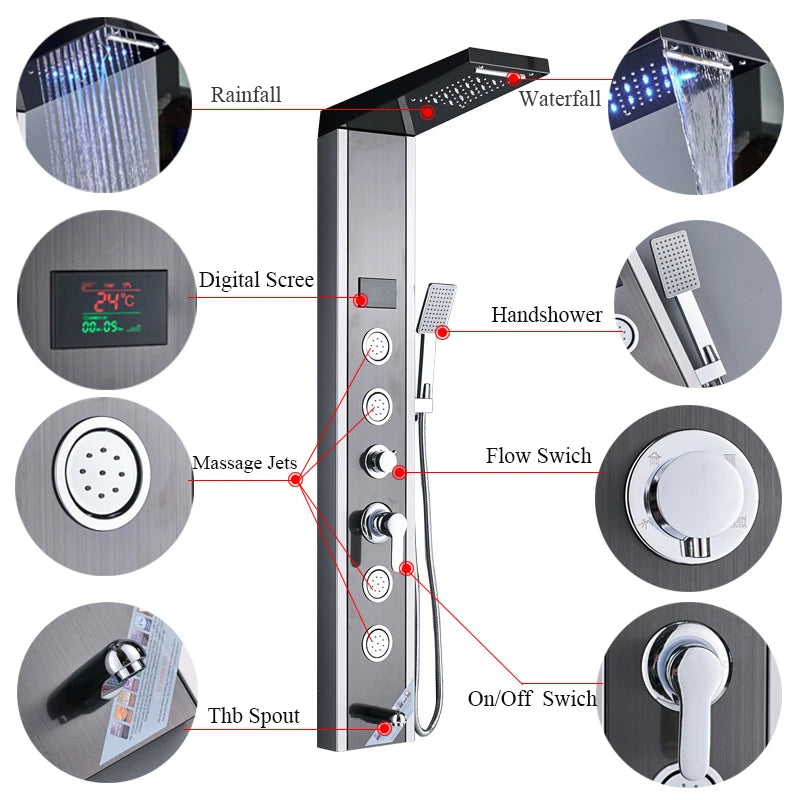 Shinesia Luxury Led Shower Panel Spa Massage Jet System