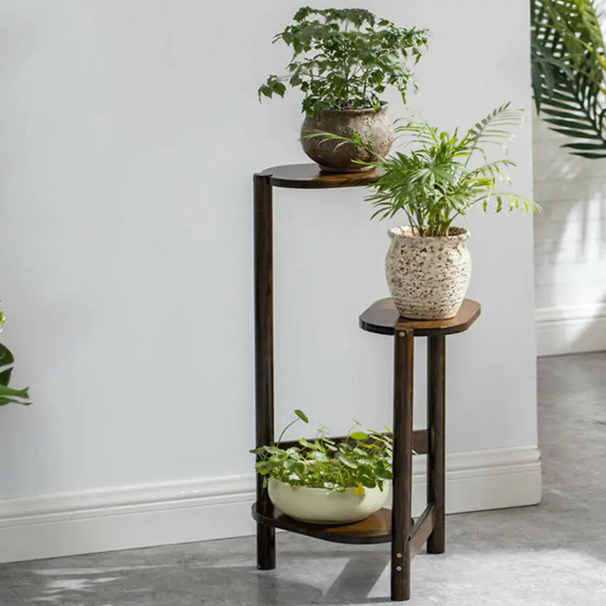 Three-Tier Bamboo Plant Stand for Corner Balcony and Bedroom