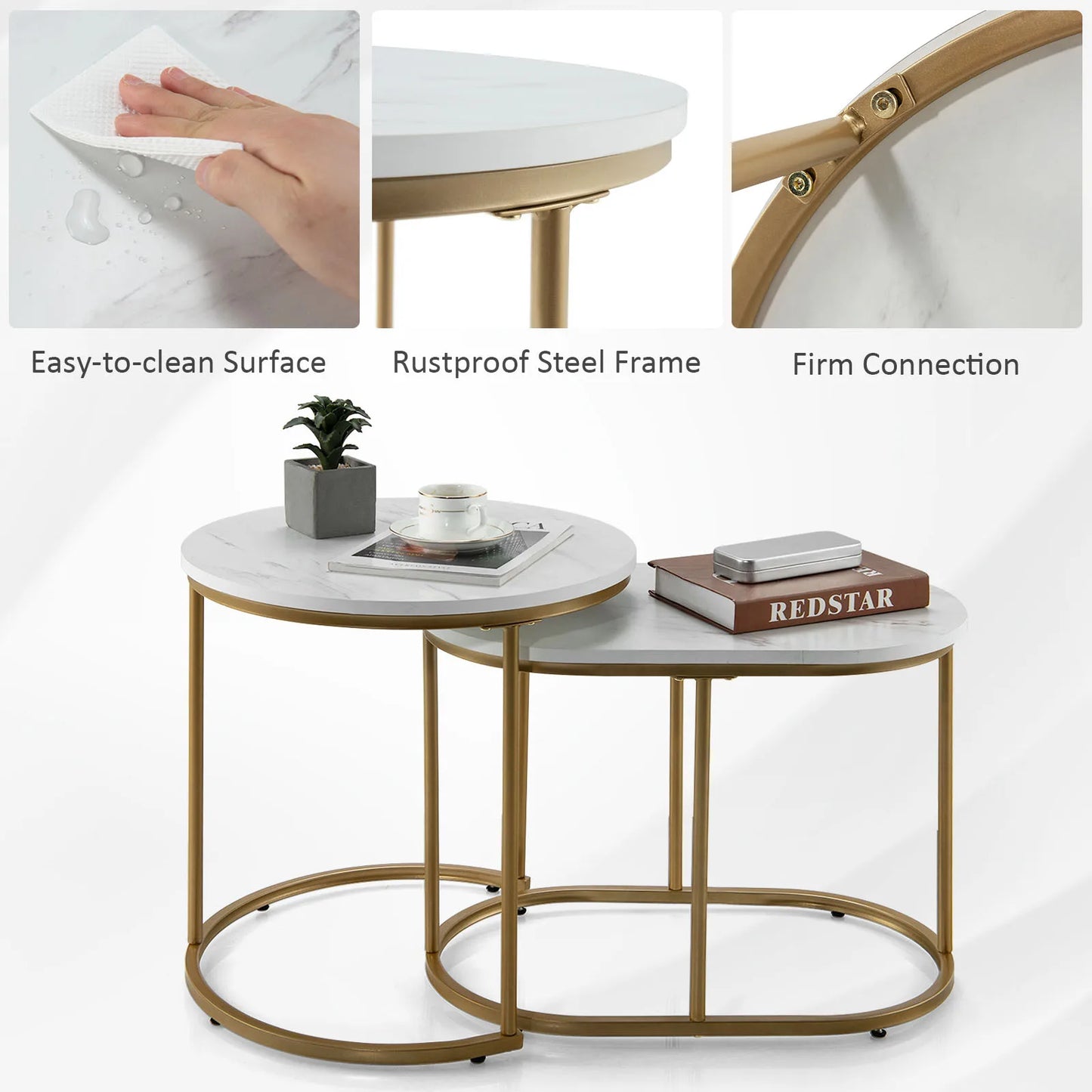 HOMASIS Nesting Coffee Tables Marble Set of 2 Living Room