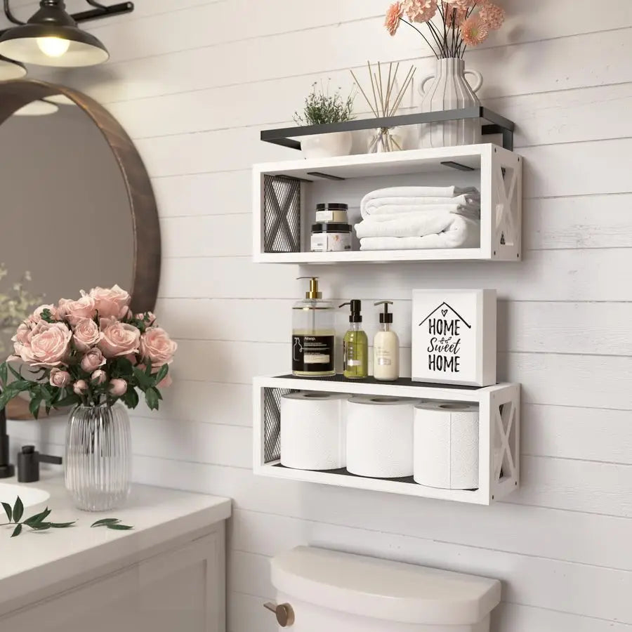 Floating Shelves With Guardrail Rustic Wood Wall Decor