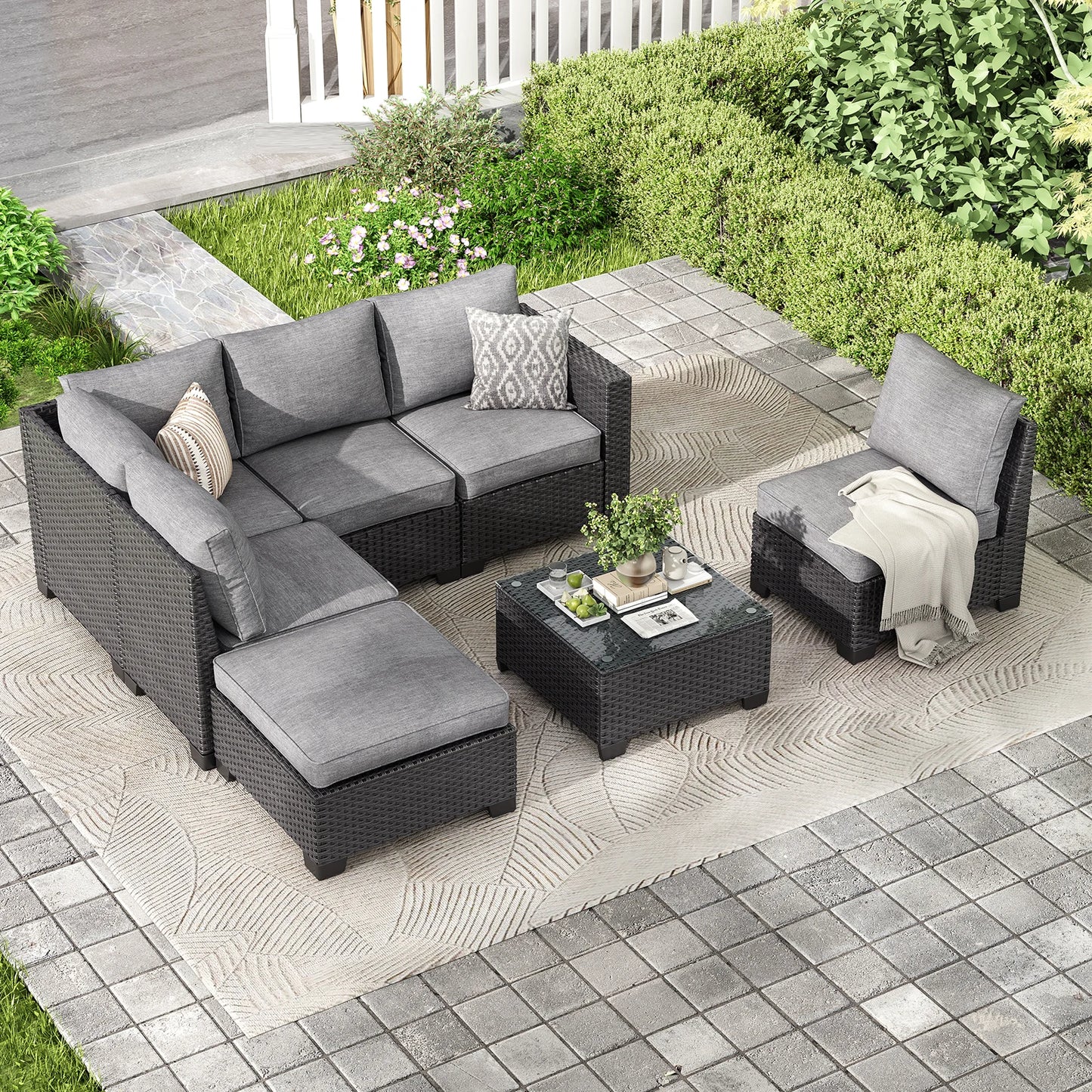 Farini Outdoor Patio Sectional Sofa Set With Ottoman