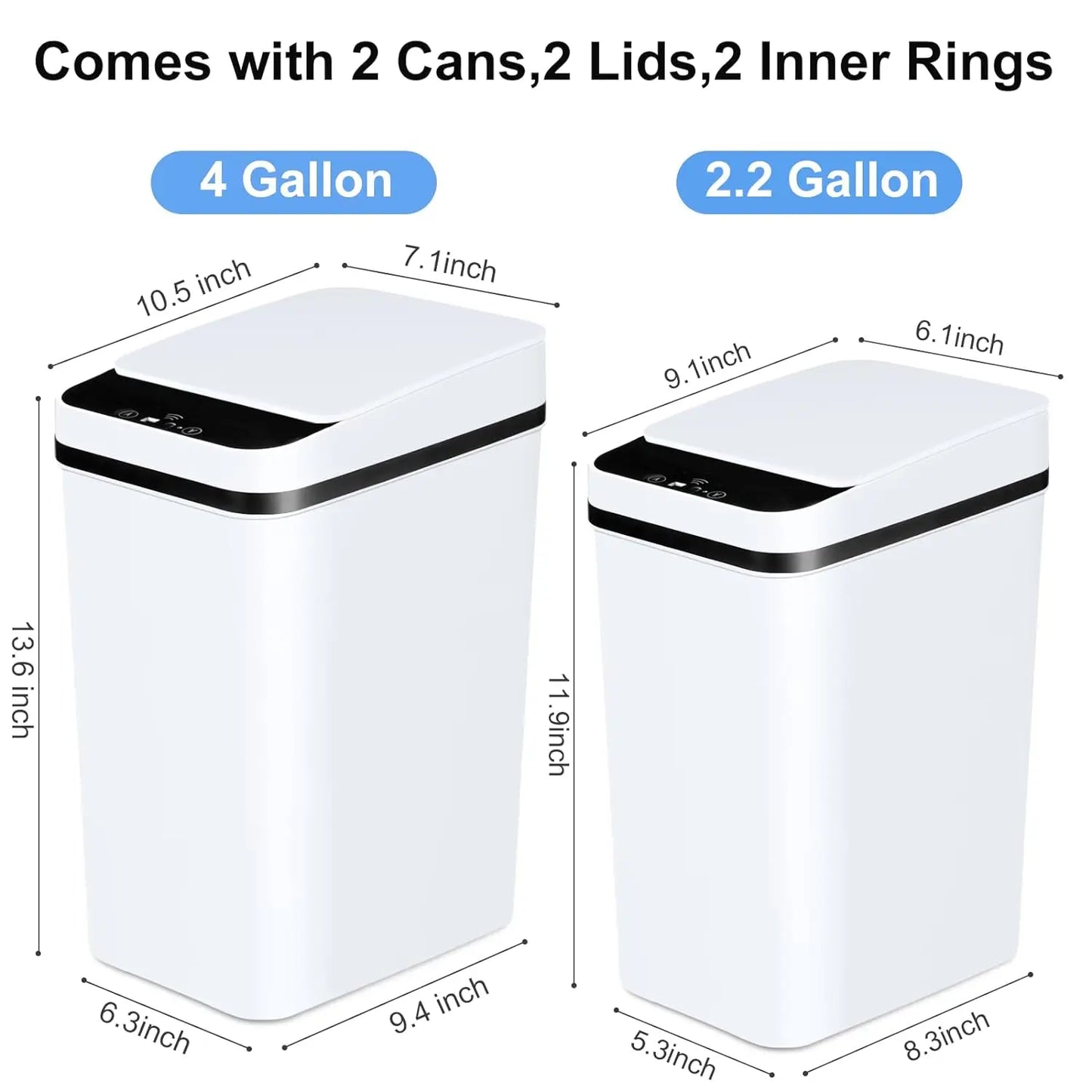 Two Pack Bathroom Touchless Motion Sensor Trash Cans With Lid