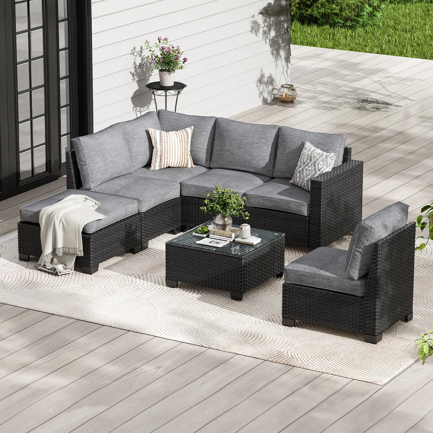 Farini Outdoor Patio Sectional Sofa Set With Ottoman