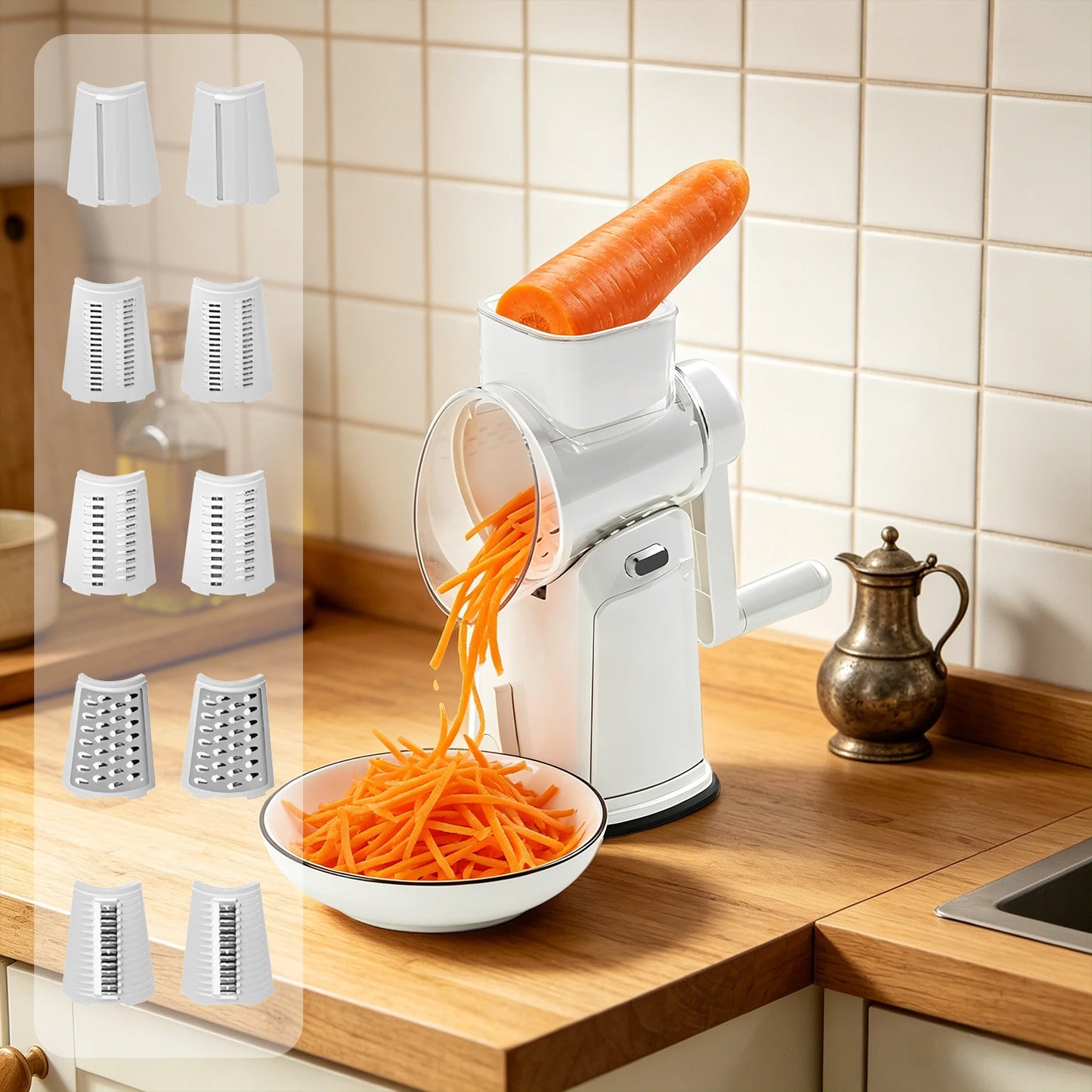 Rotary Cheese Grater And Vegetable Slicer With Stainless Blades