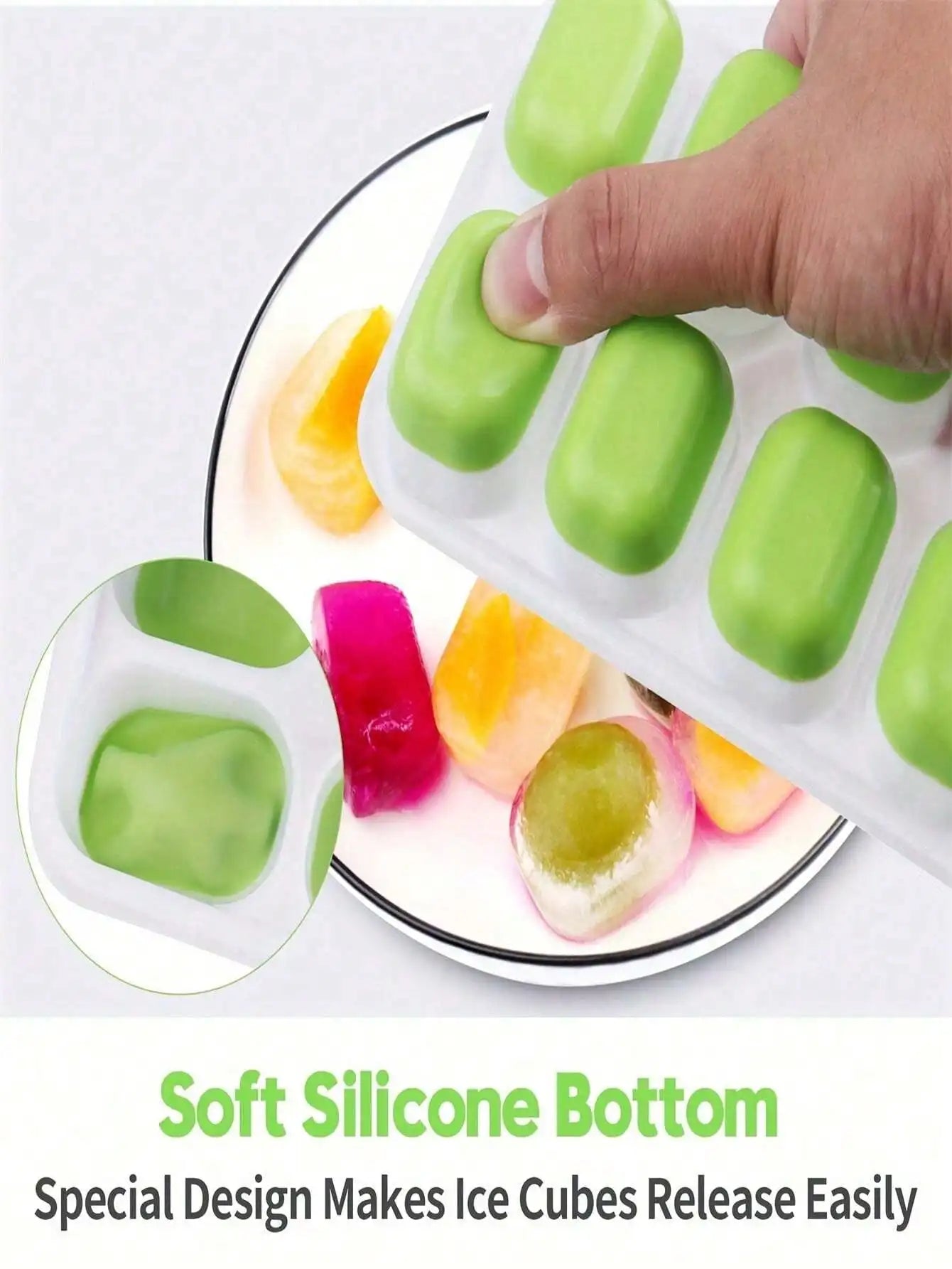 Silicone Ice Cube Tray 14-Cavity With Removable Lids Stackable