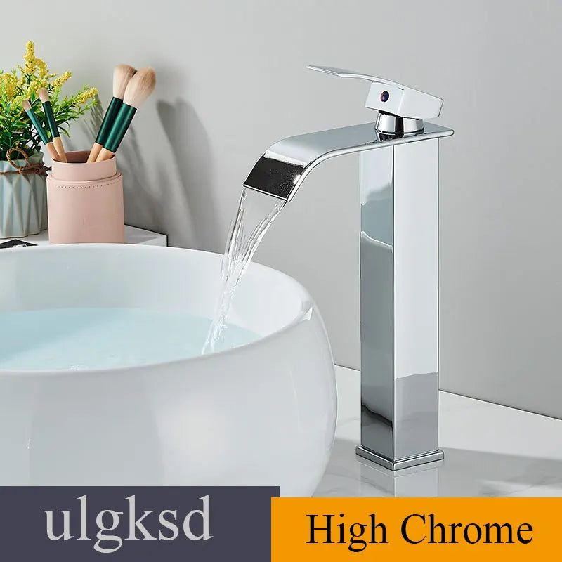 Ulgksd Waterfall Basin Faucet Single Handle Deck Mounted Hot Cold