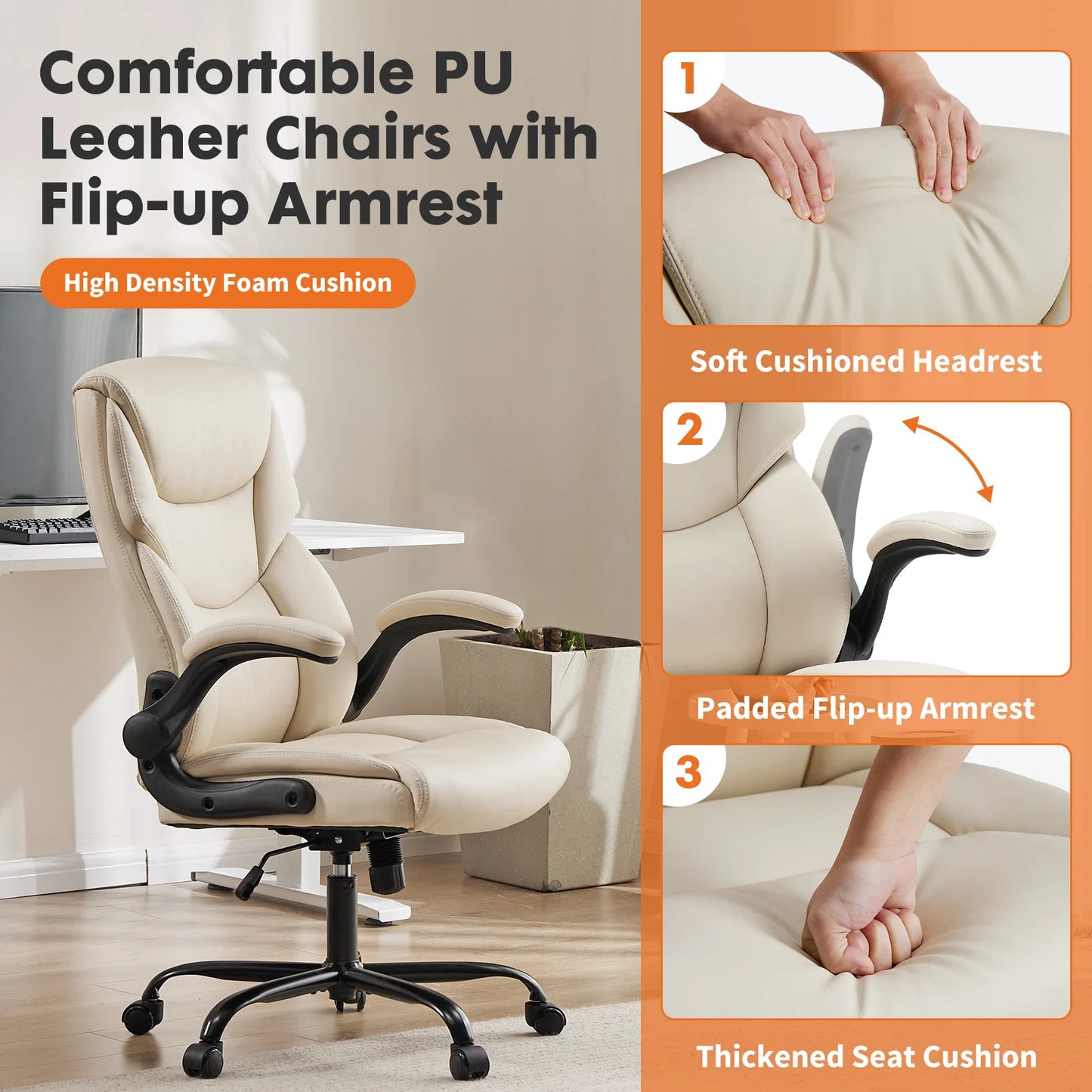 JHK Heavy Duty Ergonomic Office Chair With Flip Up Arms