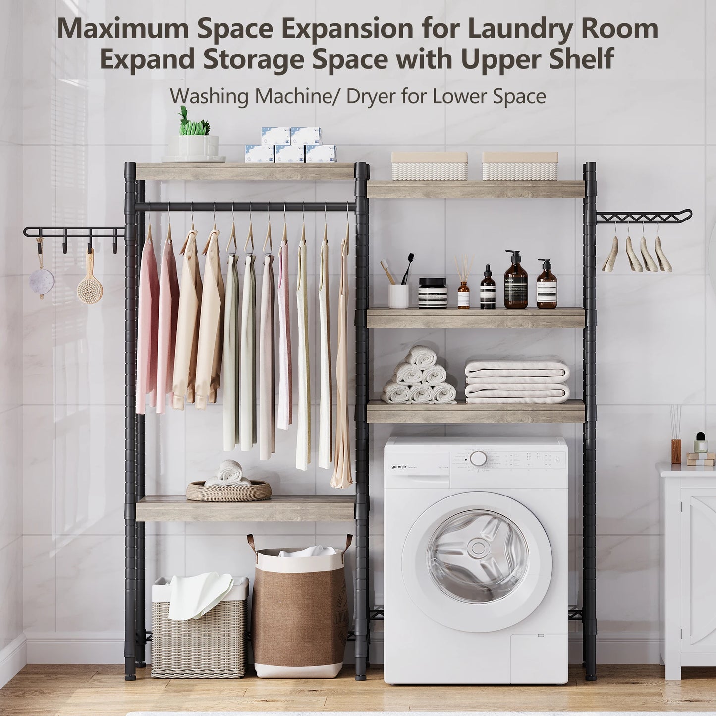 TWISTER.CK Over Washer Dryer Shelf 5 Tier Wood Laundry Organizer