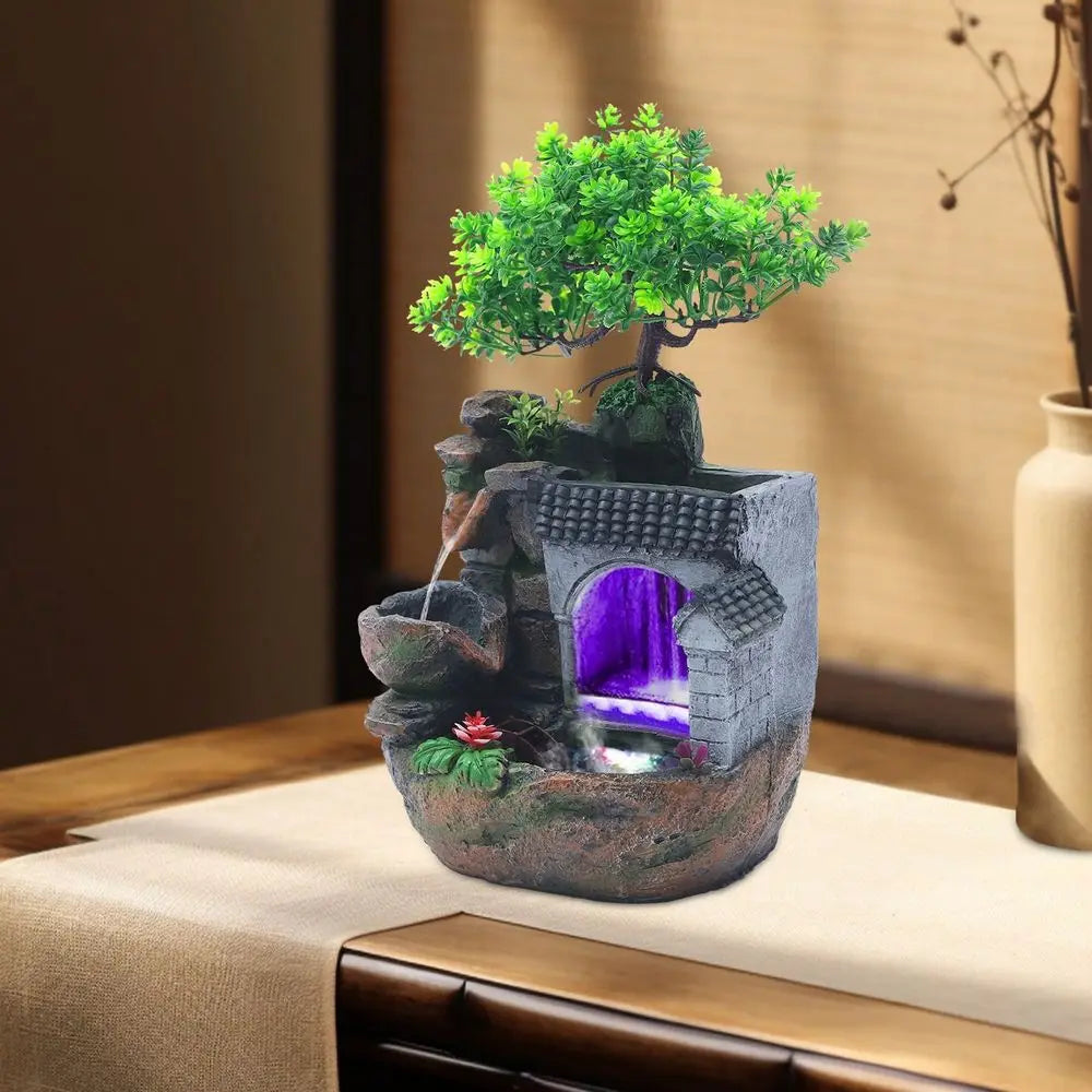 Waterfall Desk Fountain LED Light For Home Office Decor