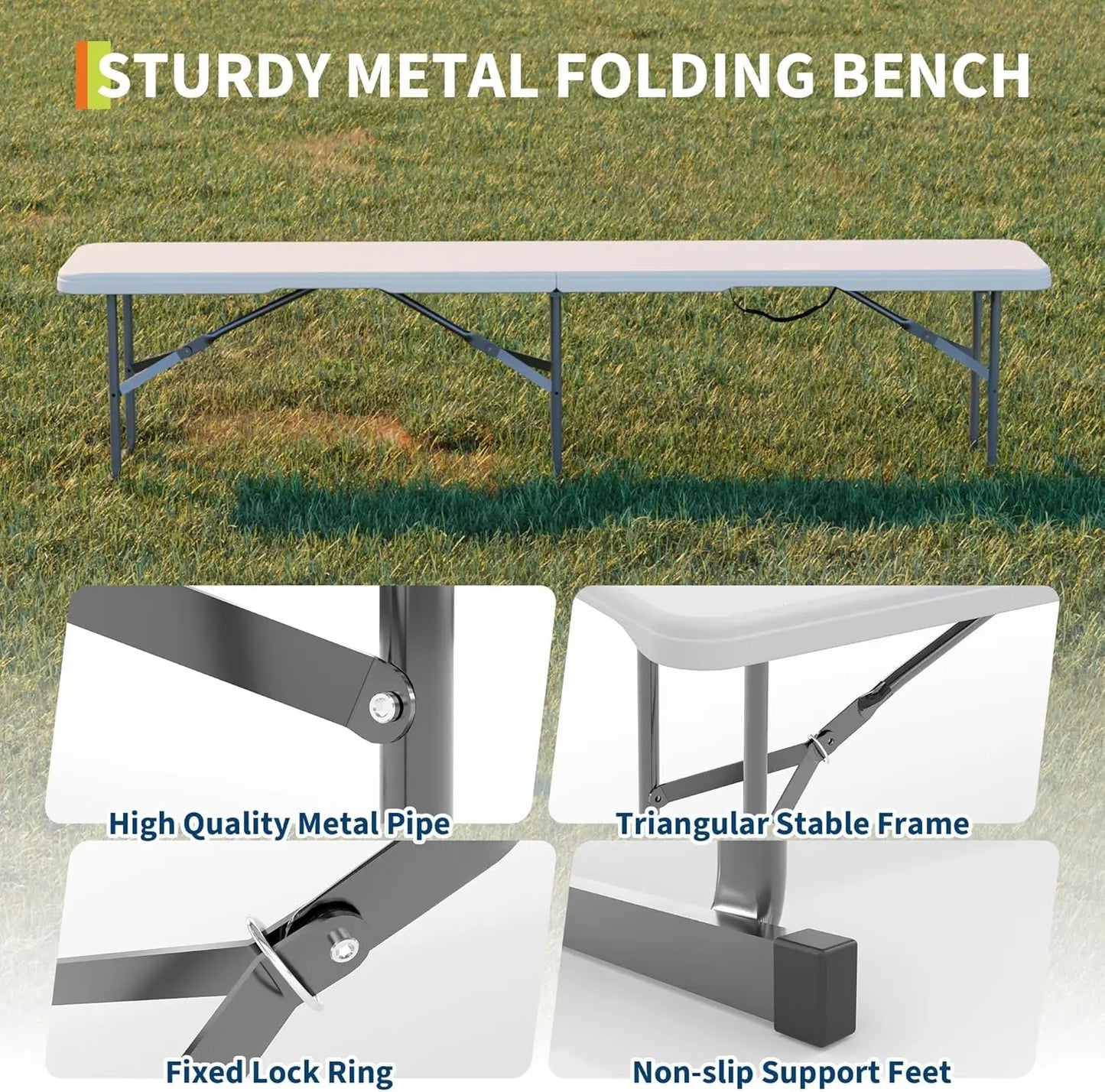 TWISTER.CK Plastic Folding Bench Outdoor 2-Pack With Carrying Handle