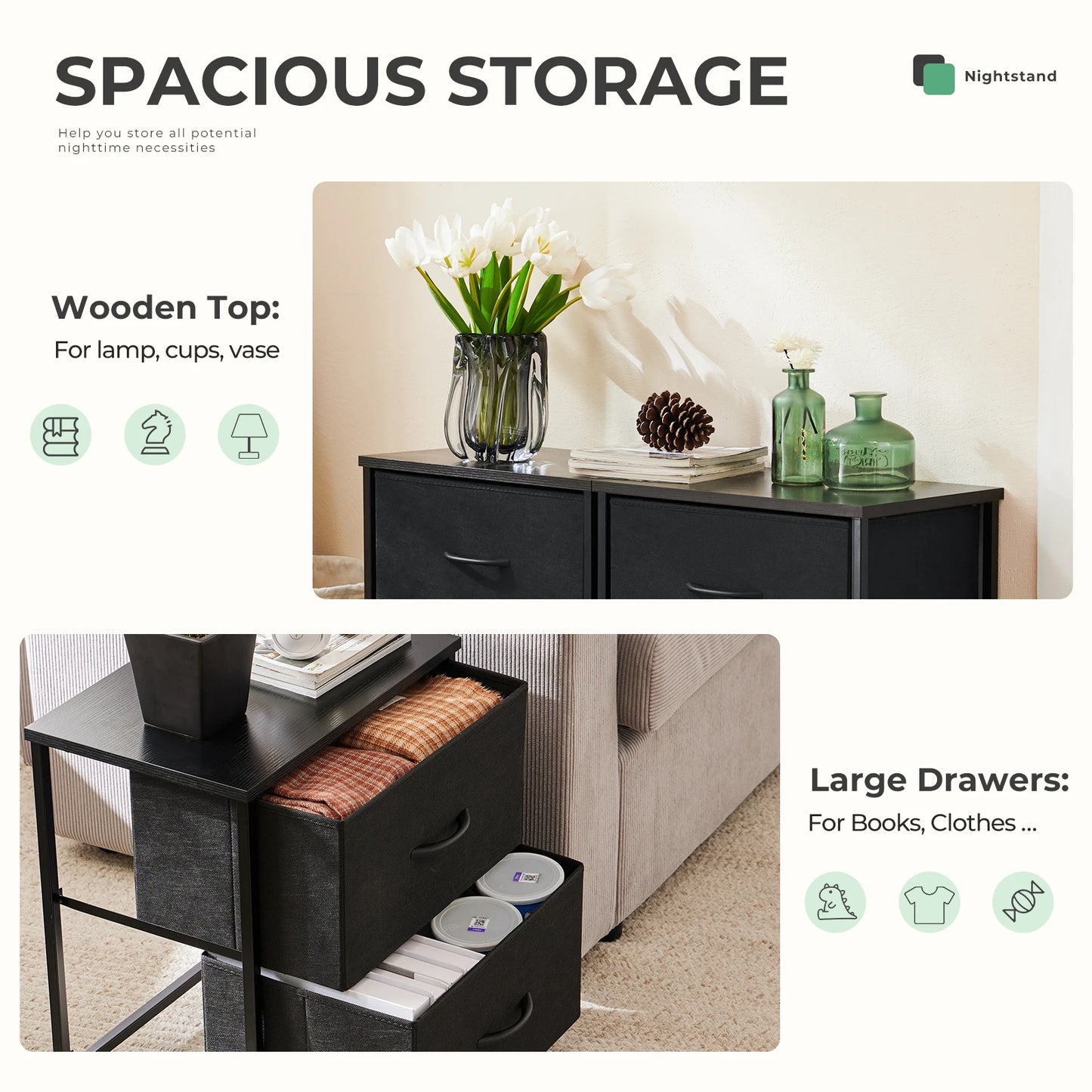 JHK Living Room Cabinet With Fabric Drawers