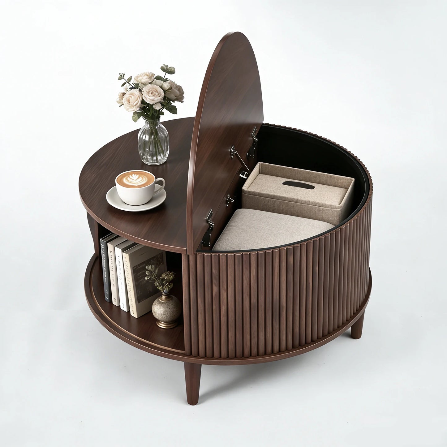 JHK Round Coffee Table With Flip Top Storage