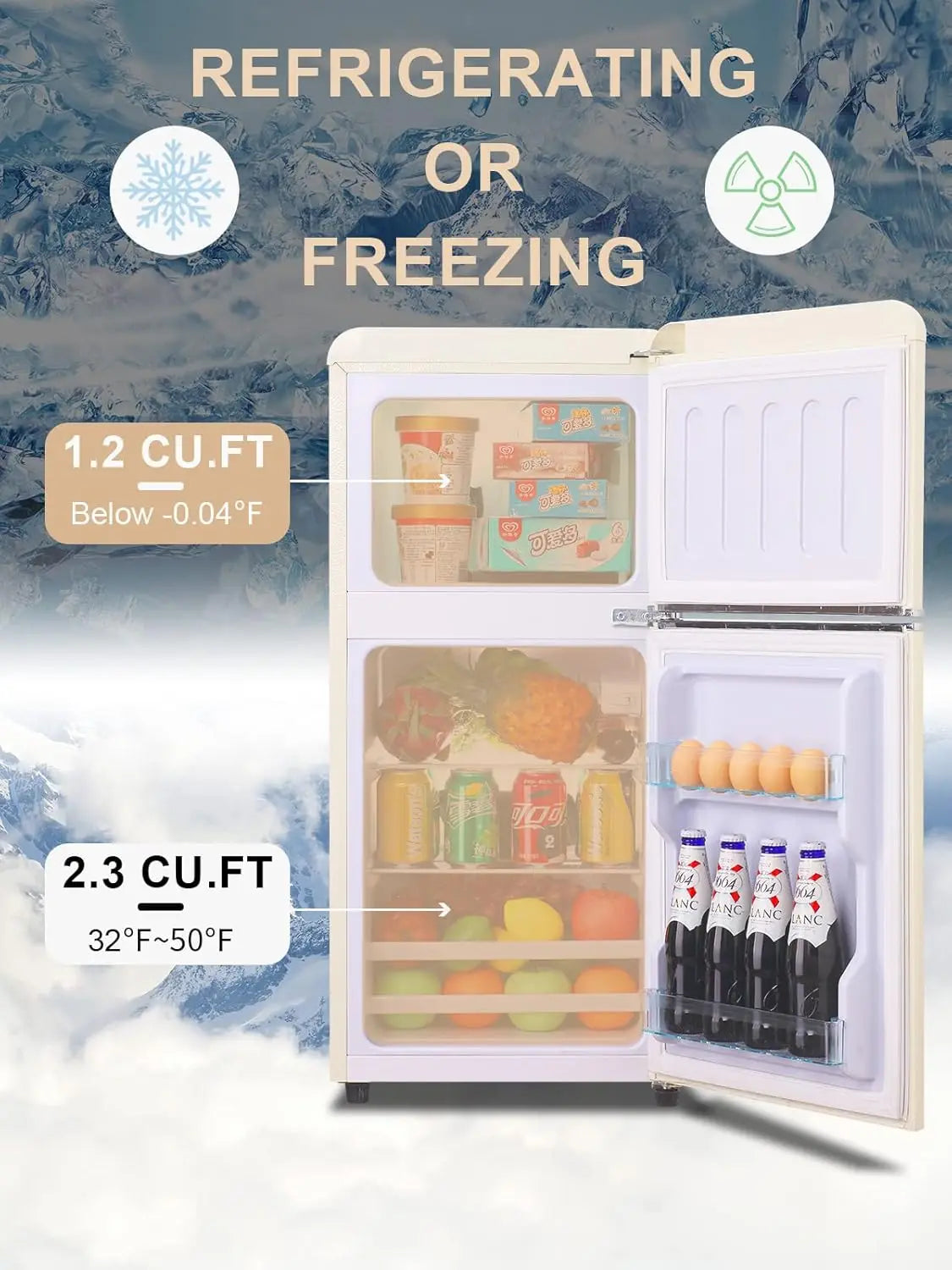 Krib Bling Retro Compact Refrigerator With Freezer For Home Office