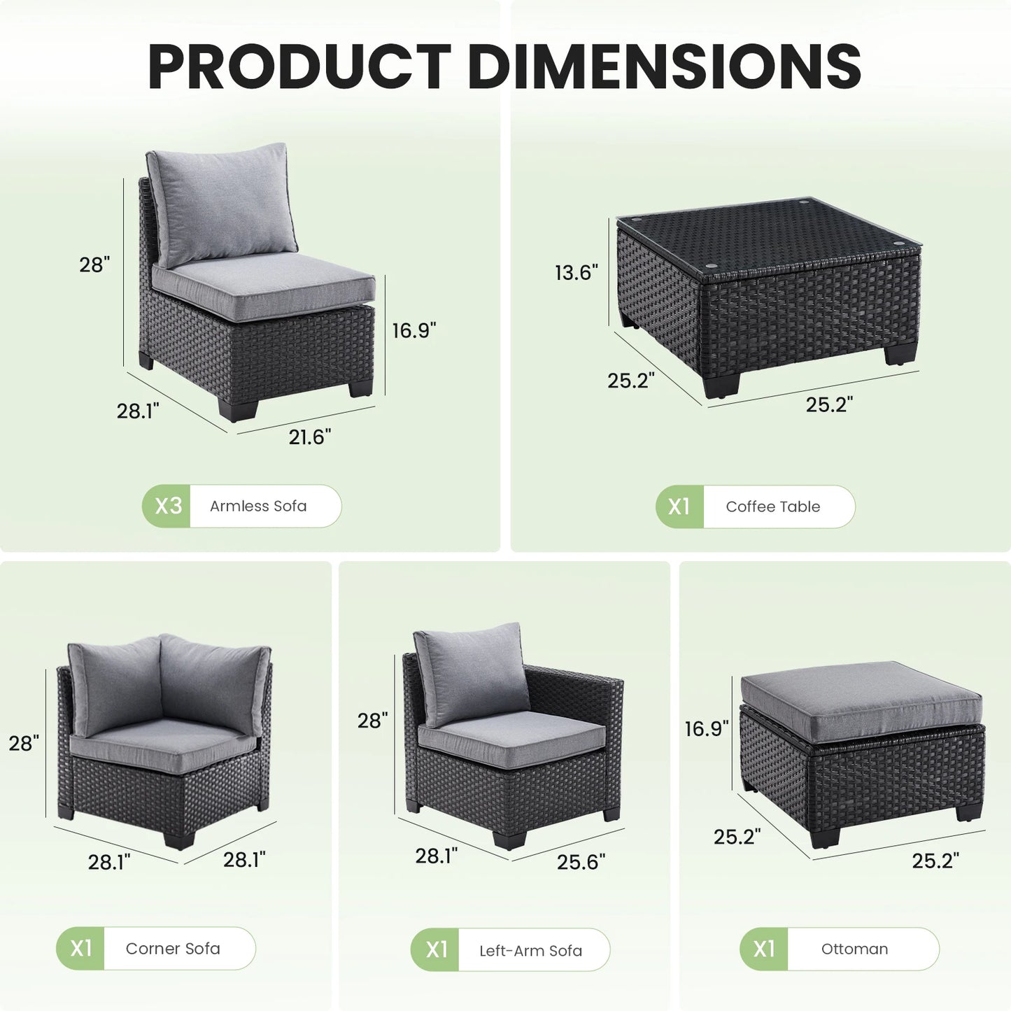 Farini Outdoor Patio Sectional Sofa Set With Ottoman