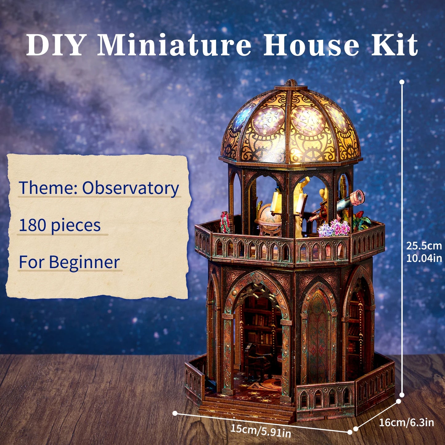 DIY 3D Wooden Puzzle Book Nook Kit Observatory Shelf Decor