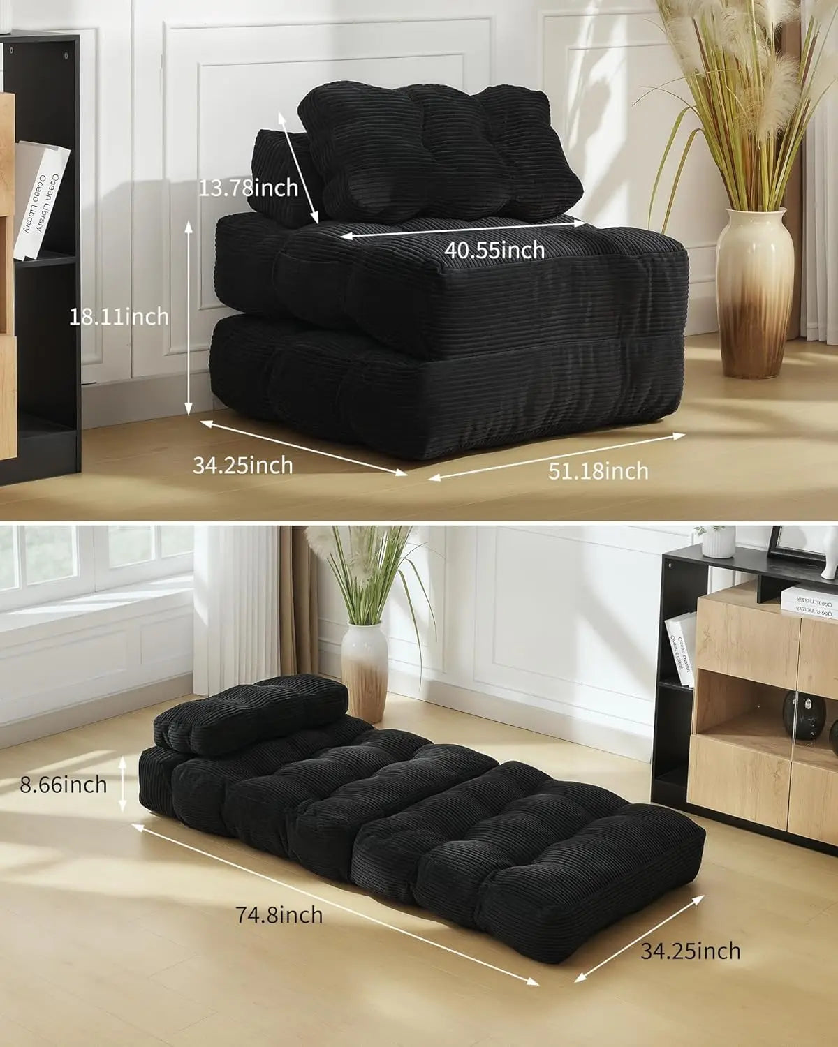 HiMISS 3-In-1 Folding Sofa Bed With Back Support And Pillow
