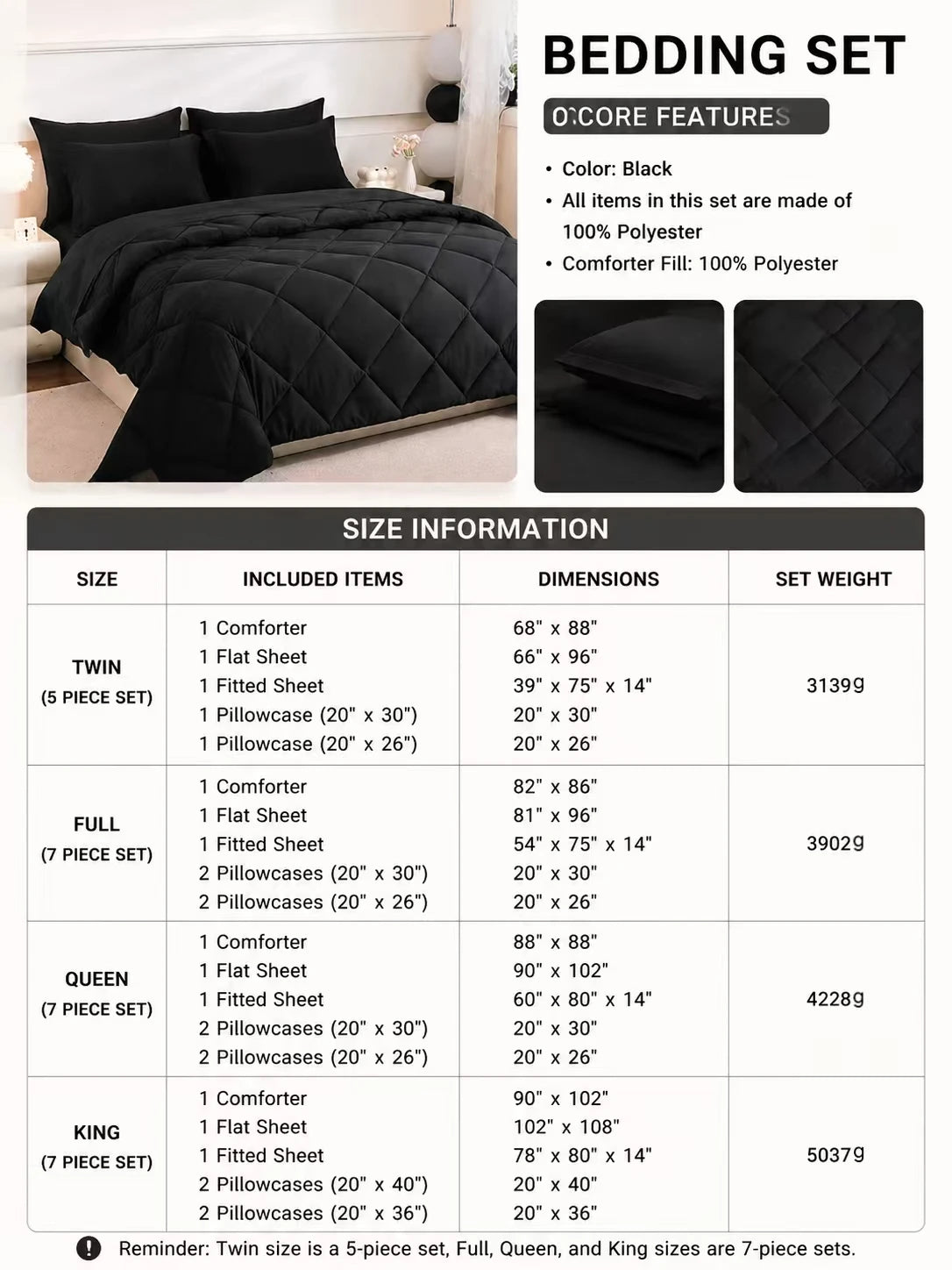 easYum Bedding Set Comforter Flat Sheet Fitted Sheet Pillowcases