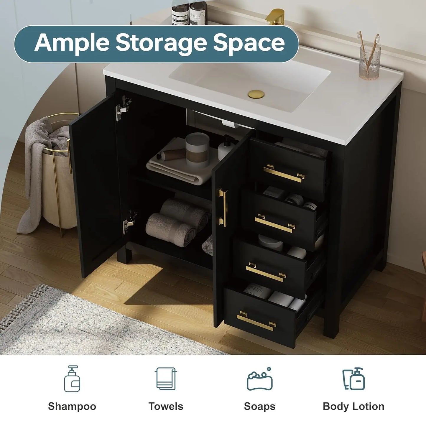 Guangbai Modern Bathroom Vanity With Integrated Top Sink