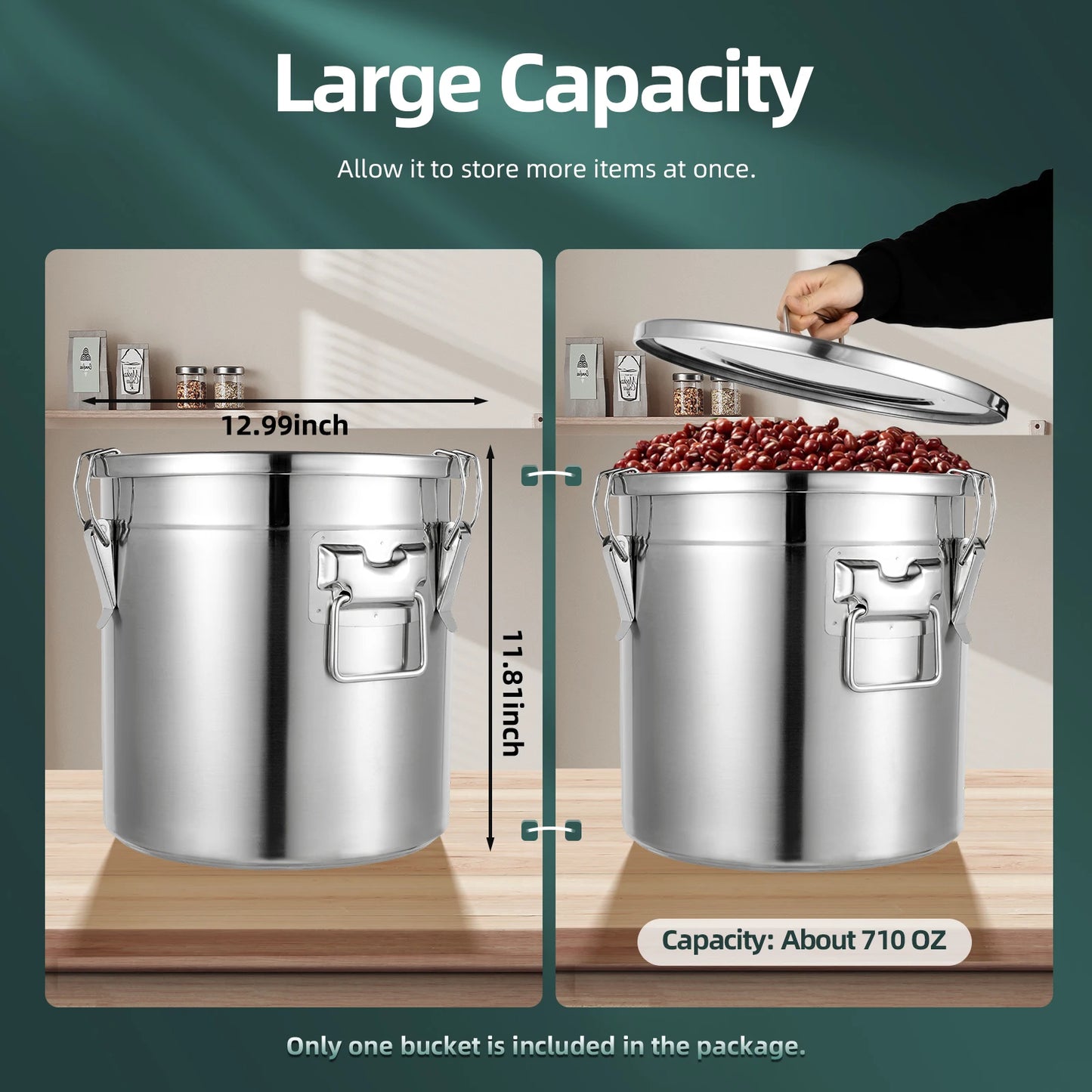 Bymaocar Airtight Food Storage Container Stainless Steel with Locking Lid