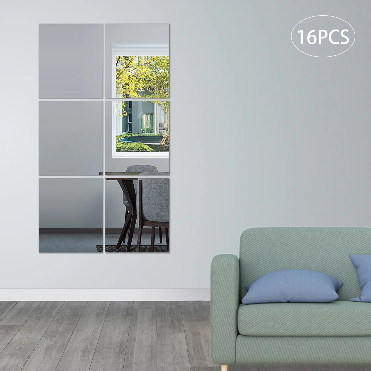 16 PCS Home Gym Mirror Tiles, 14'' x 12'', Large Frameless Wall Mirror for Bedroom,Door,Bathroom