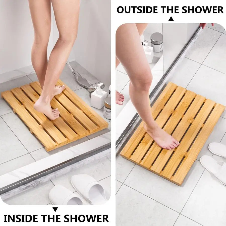Bamboo Bath Mat Non Slip Waterproof Wooden Shower Floor Mat
