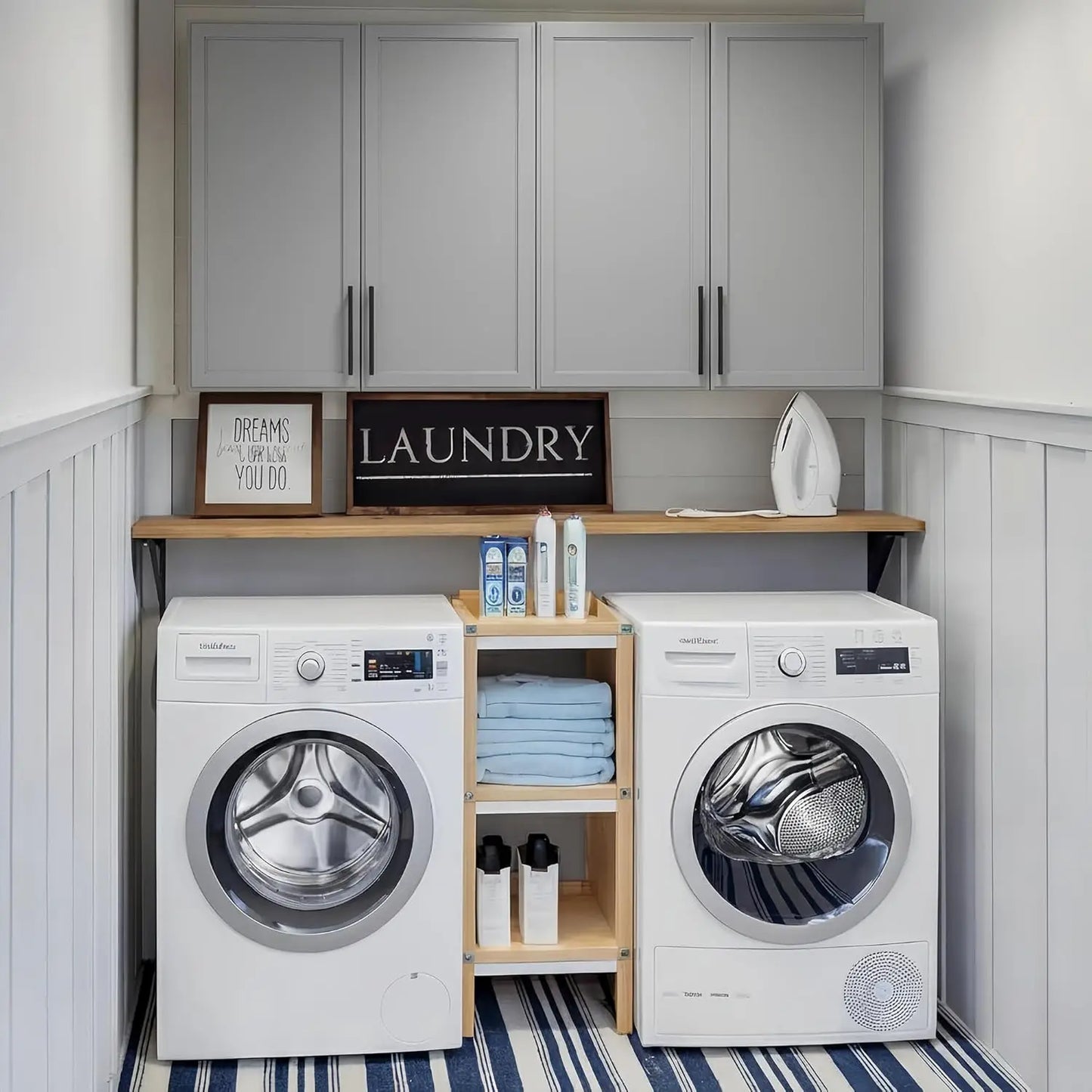 Laundry Room Wall Cabinet With Adjustable Shelves And Durable Wood