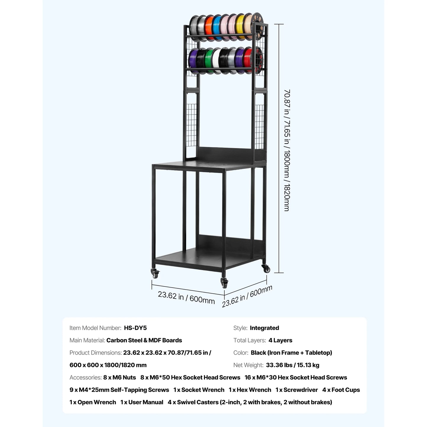 SucceBuy 4-Tier Filament Storage Rack With Wheels For 3D Printing