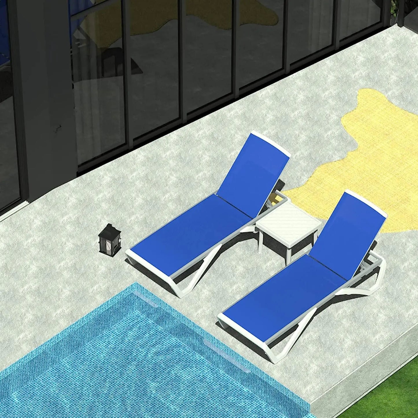 Aluminum Outdoor Lounge Chair Set Of Three With Wheels Weatherproof