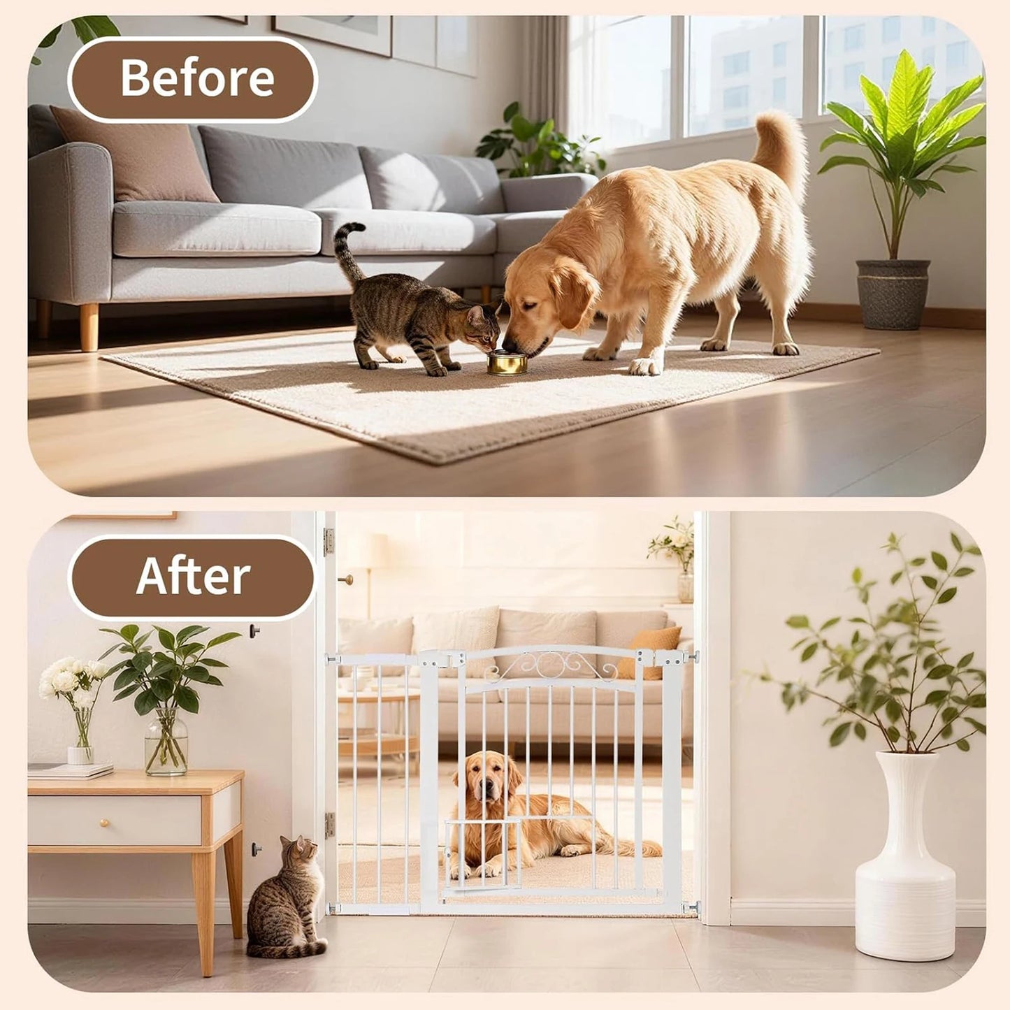 HiMISS Auto Close Pressure Mount Dog Gate Double Lock Walk Through