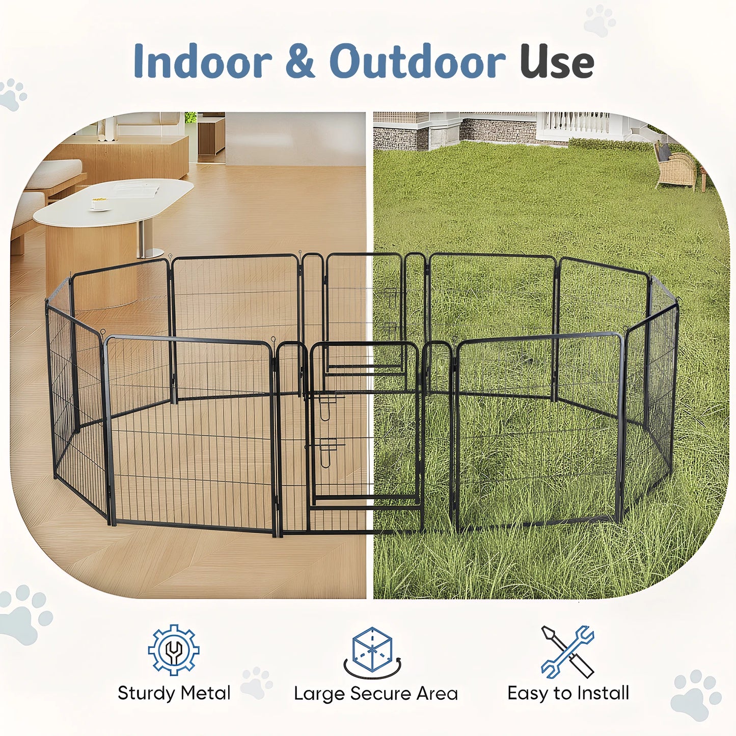 JHK Metal Foldable Dog Playpen Pet Fence For Outdoor Use