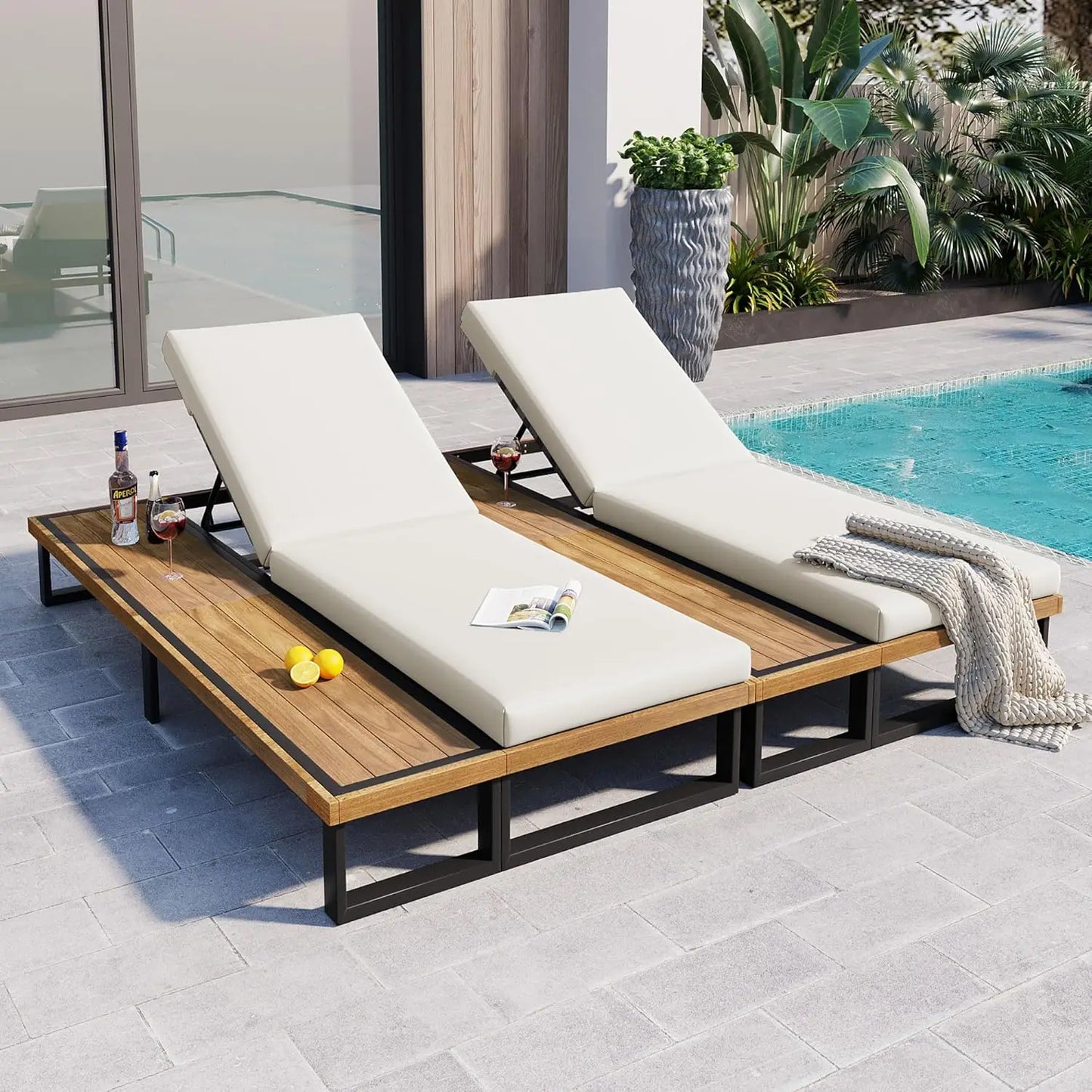 5-Position Adjustable Outdoor Chaise Lounge Set with Steel Frame