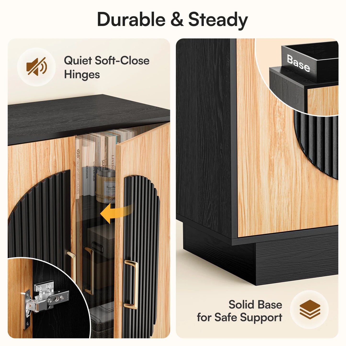 Modular Fluted Buffet Cabinet With Storage Credenza For Living Room