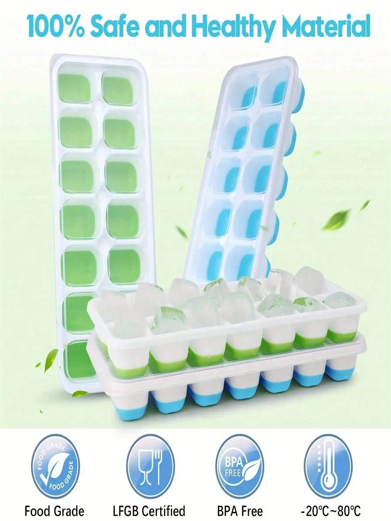 Silicone Ice Cube Tray 14-Cavity With Removable Lids Stackable