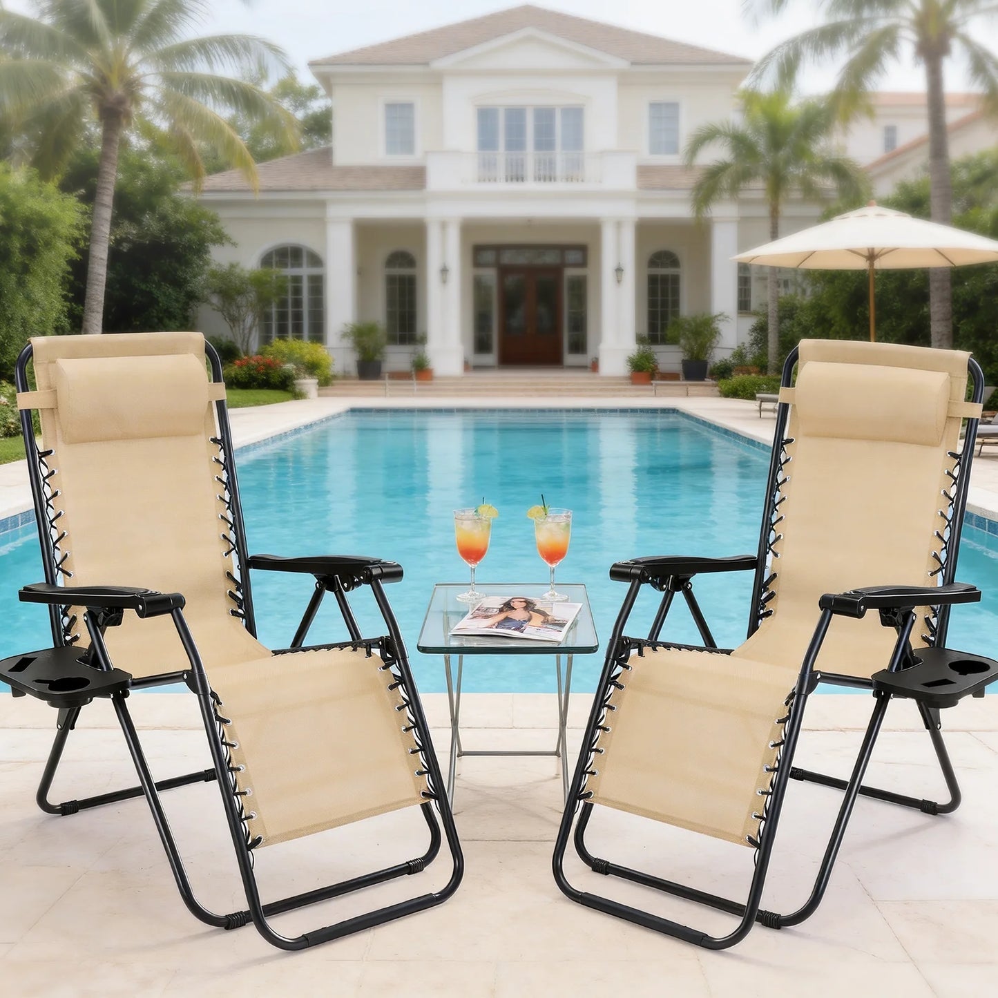 JHK Portable Zero Gravity Outdoor Recliner Chairs Set Of 2 With Cup Holder Trays
