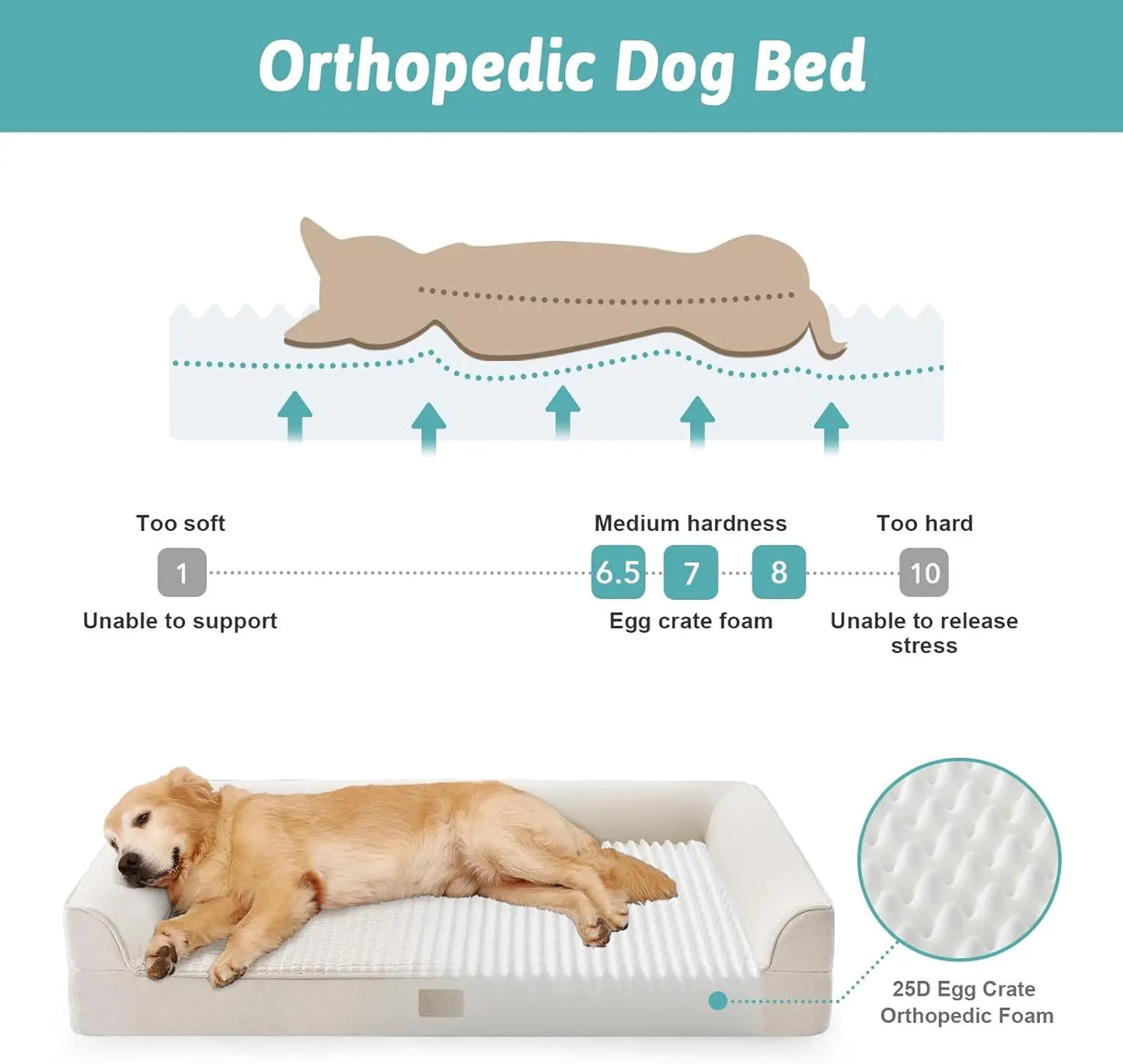 Orthopedic Dog Bed With Waterproof Lining And Egg Crate Foam