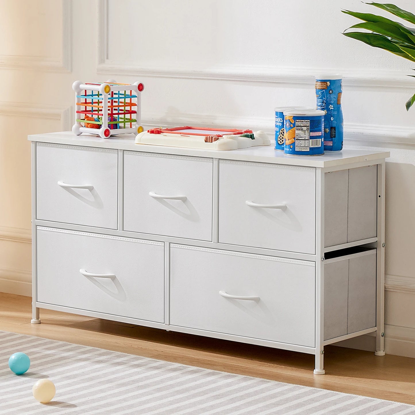 JHK Living Room Display Cabinet With Fabric Drawers And Steel Frame