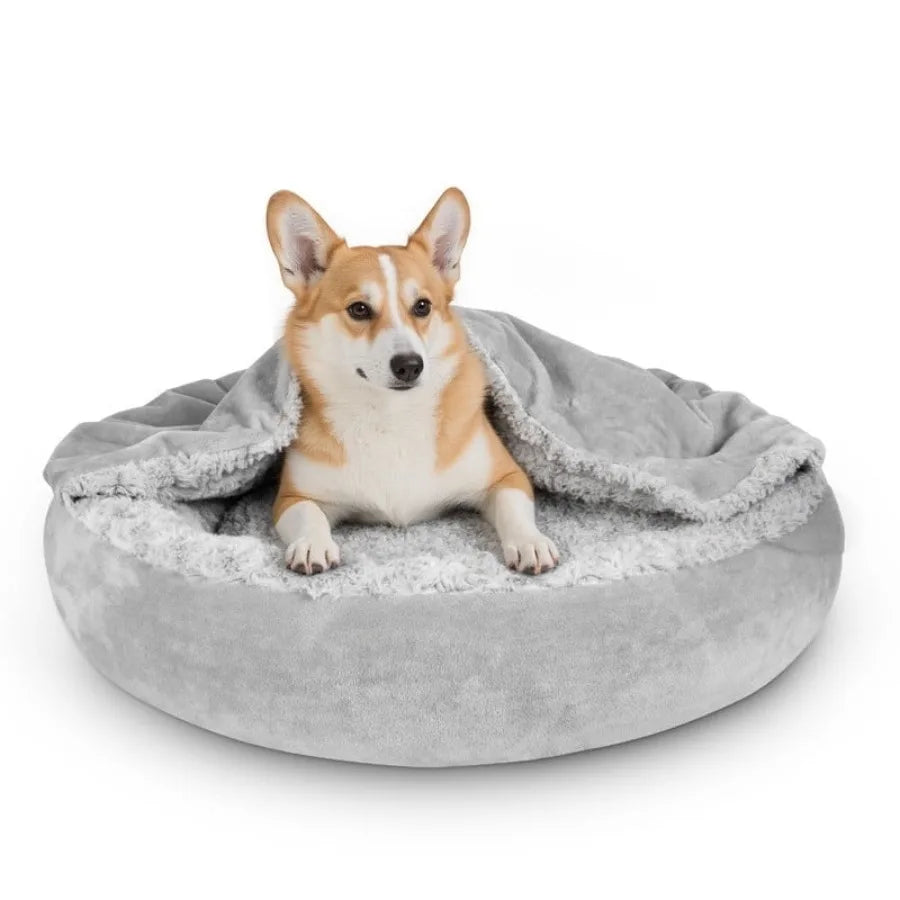 Donut Dog Bed With Hooded Blanket For Calming Comfort