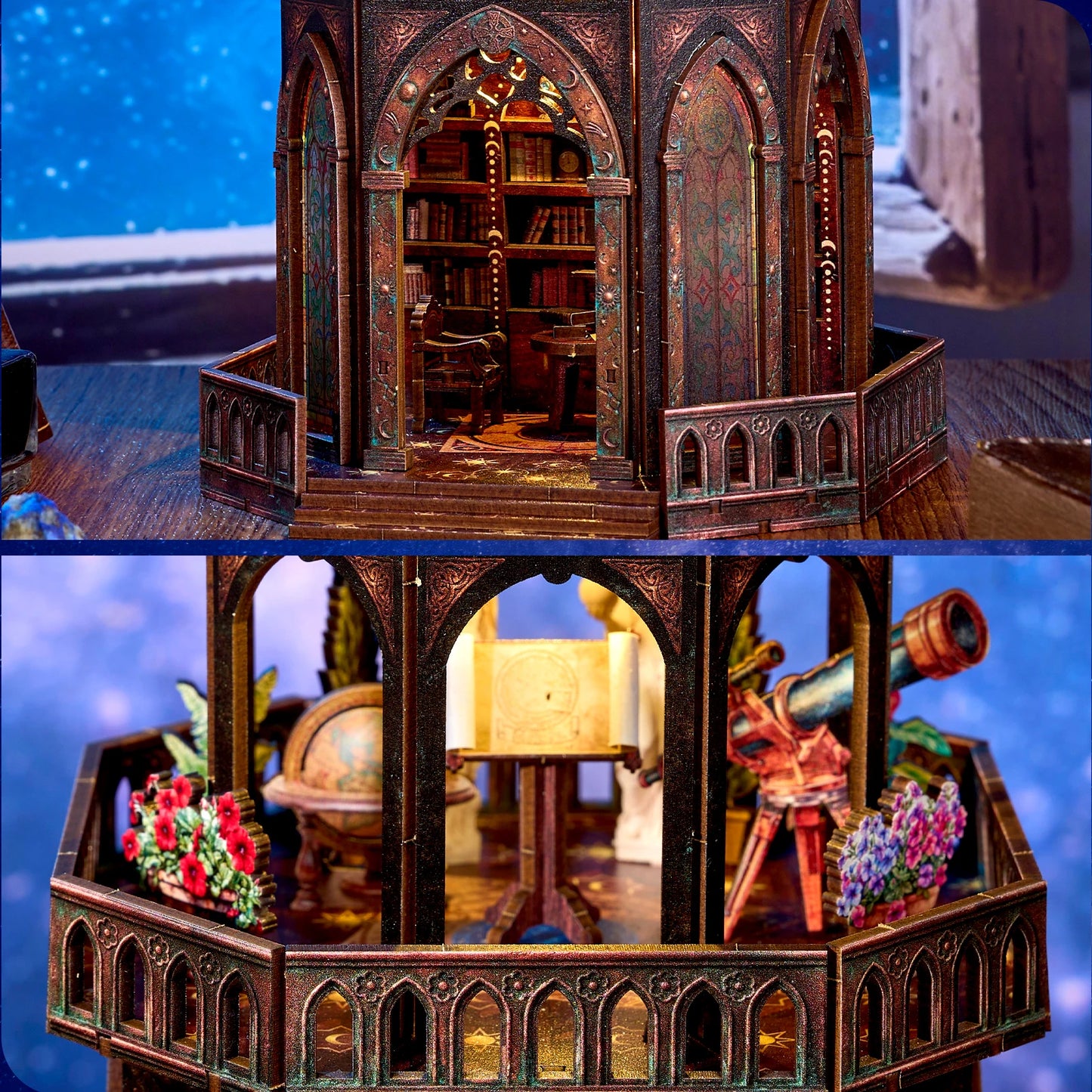 DIY 3D Wooden Puzzle Book Nook Kit Observatory Shelf Decor
