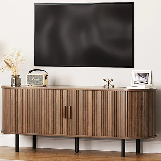 ONBRILL TV Stand With Power Outlet Sliding Doors And Adjustable Shelves