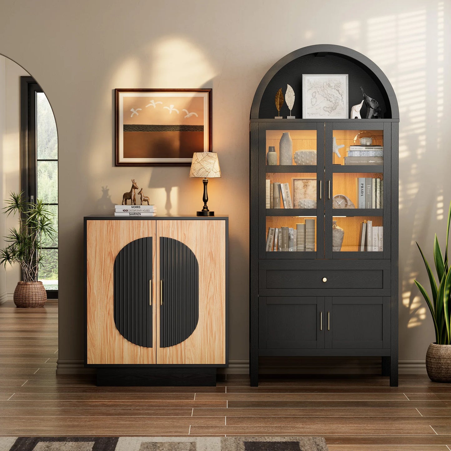 Modular Fluted Buffet Cabinet With Storage Credenza For Living Room