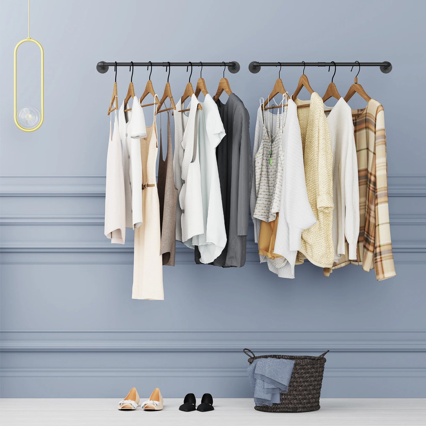 Industrial Pipe Clothes Rack Pack Of 2 Wall Mounted Closet Garment Rod Organizer