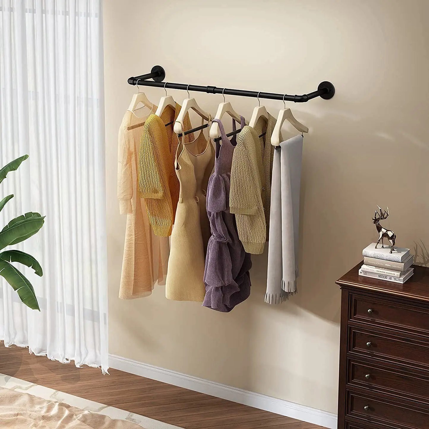 Industrial Pipe Clothes Rack With Wall Mount Shelf And Hooks