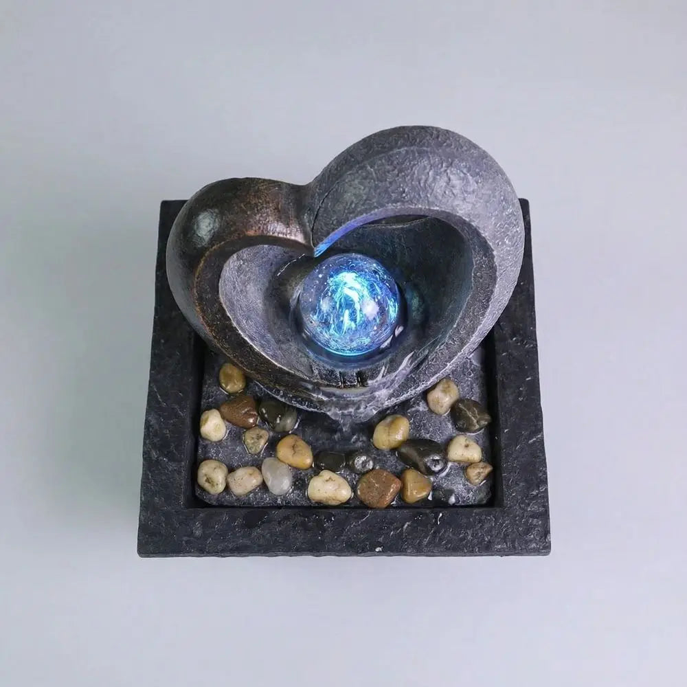 Heart Shaped USB Tabletop Fountain With LED Color Changing Ball